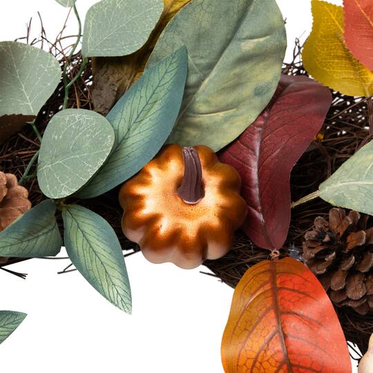 24" Pumpkin, Pinecone & Gourd Grapevine Thanksgiving Wreath